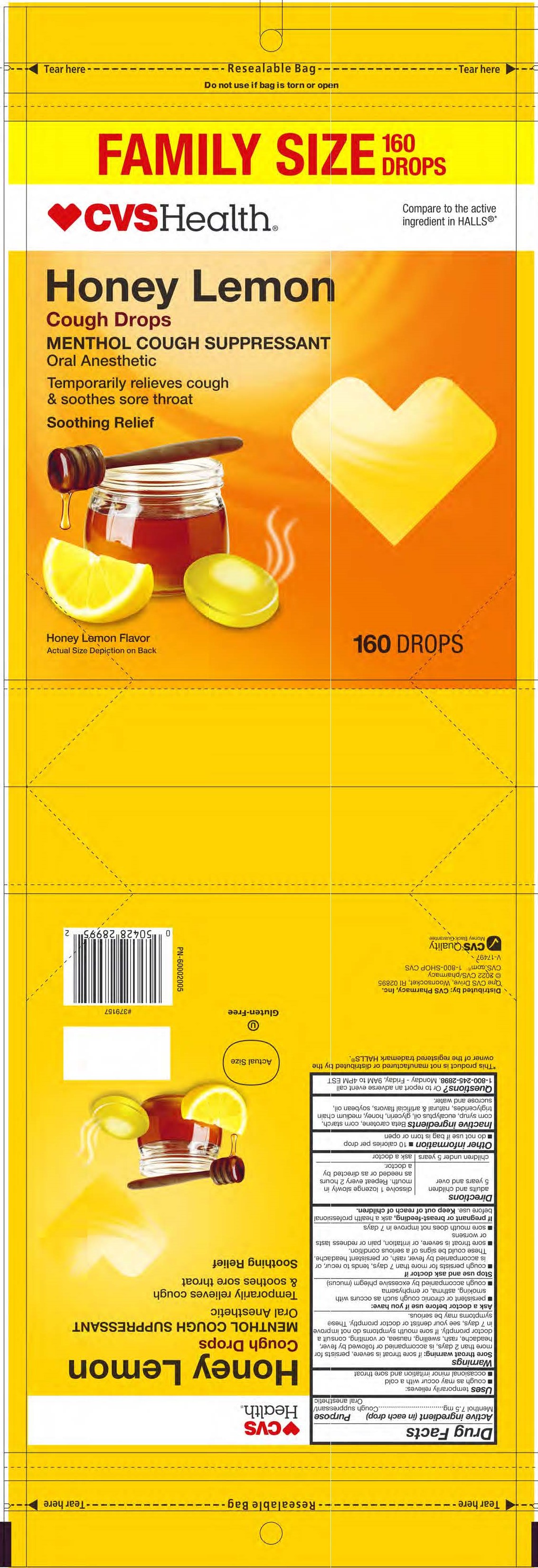 CVS Honey Lemon 160ct Cough Drops