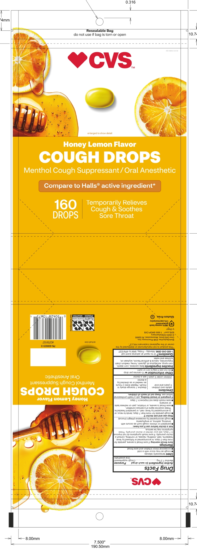 CVS Honey Lemon Cough Drops 160ct