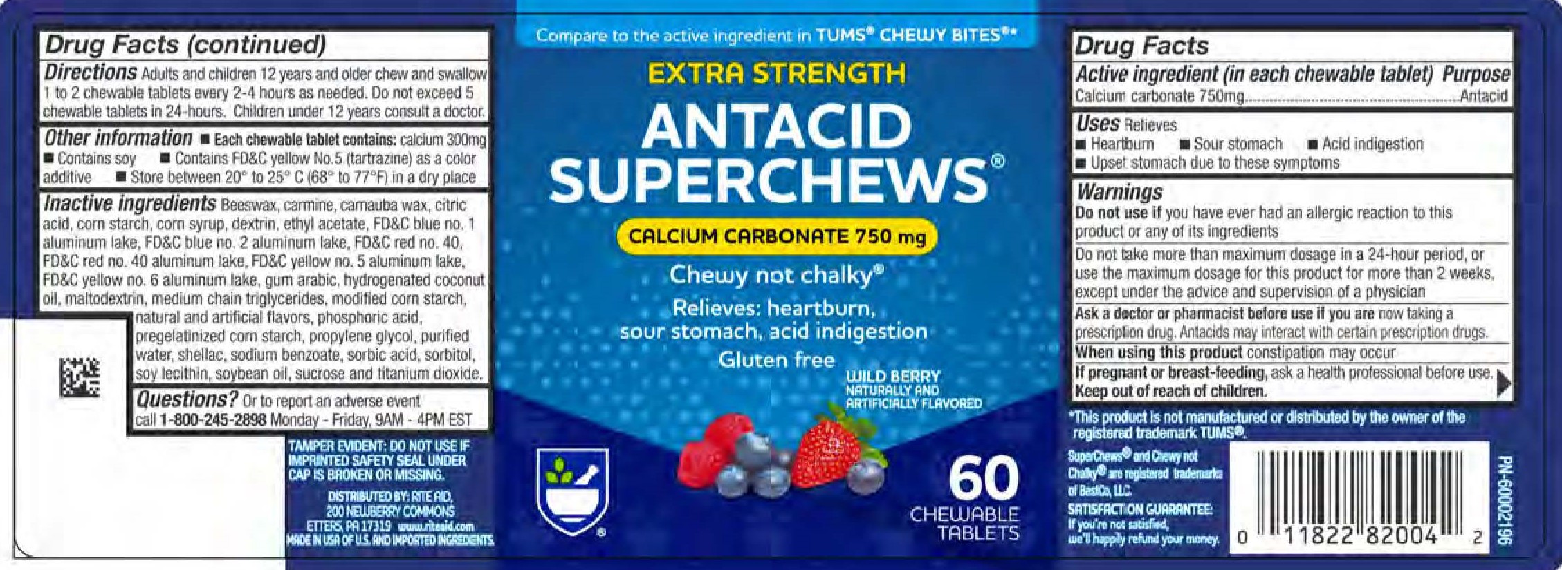 Rite Aid Wild Berry Antacid Chew 60ct
