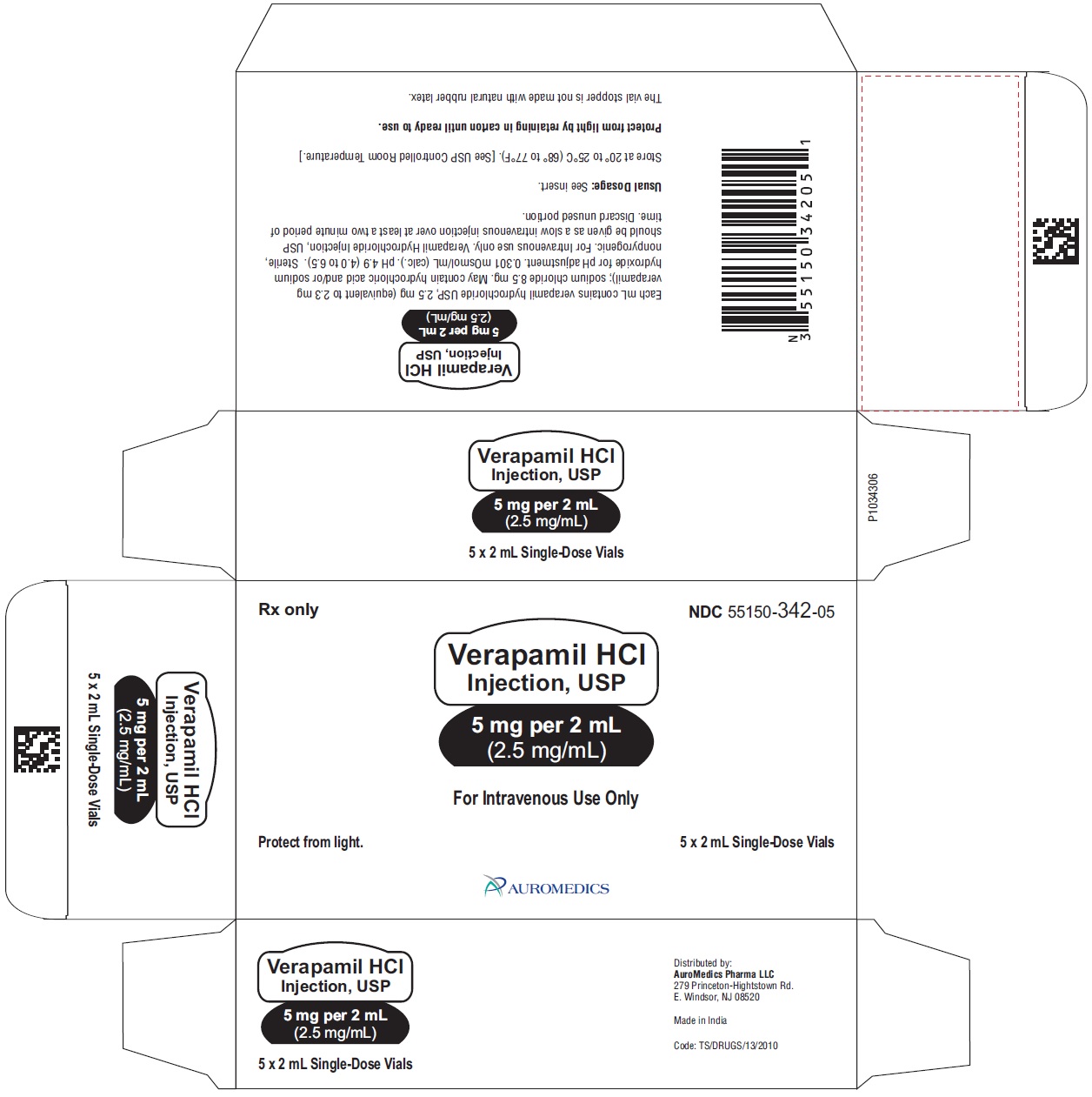 PACKAGE LABEL-PRINCIPAL DISPLAY PANEL-5 mg per 2 mL (2.5 mg/mL) – Container-Carton (5 Vials)