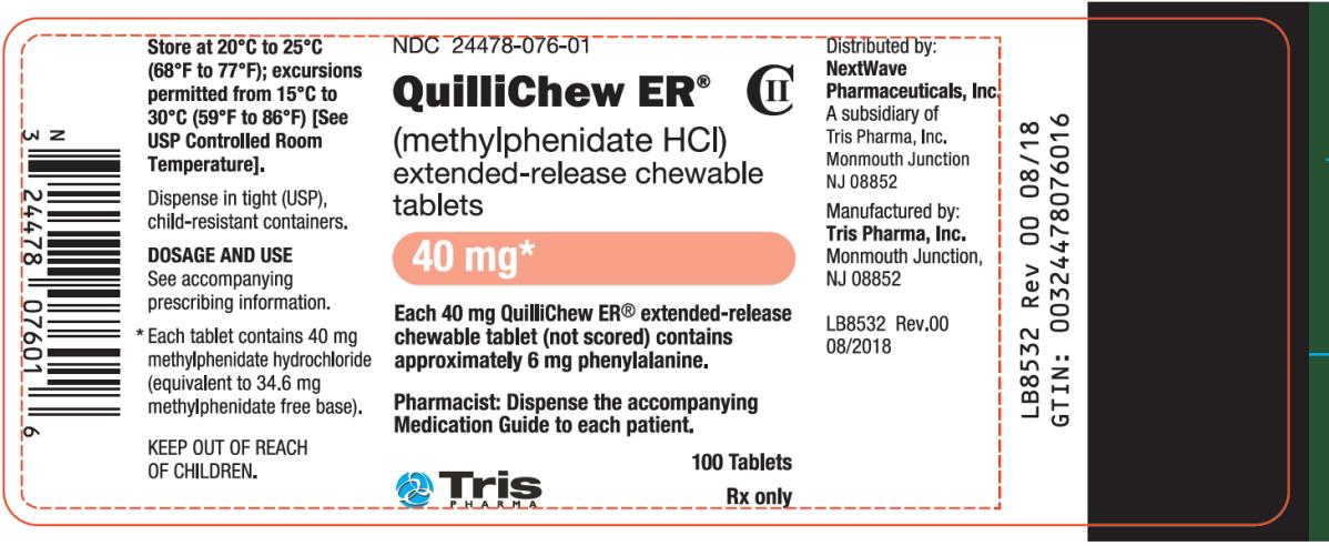 PRINCIPAL DISPLAY PANEL
NDC: <a href=/NDC/24478-076-01>24478-076-01</a>
QUILLICHEW ER
(methylphenidate HCI)
extended-release chewable tablets CII
40 mg
100 Tablets
Rx Only
