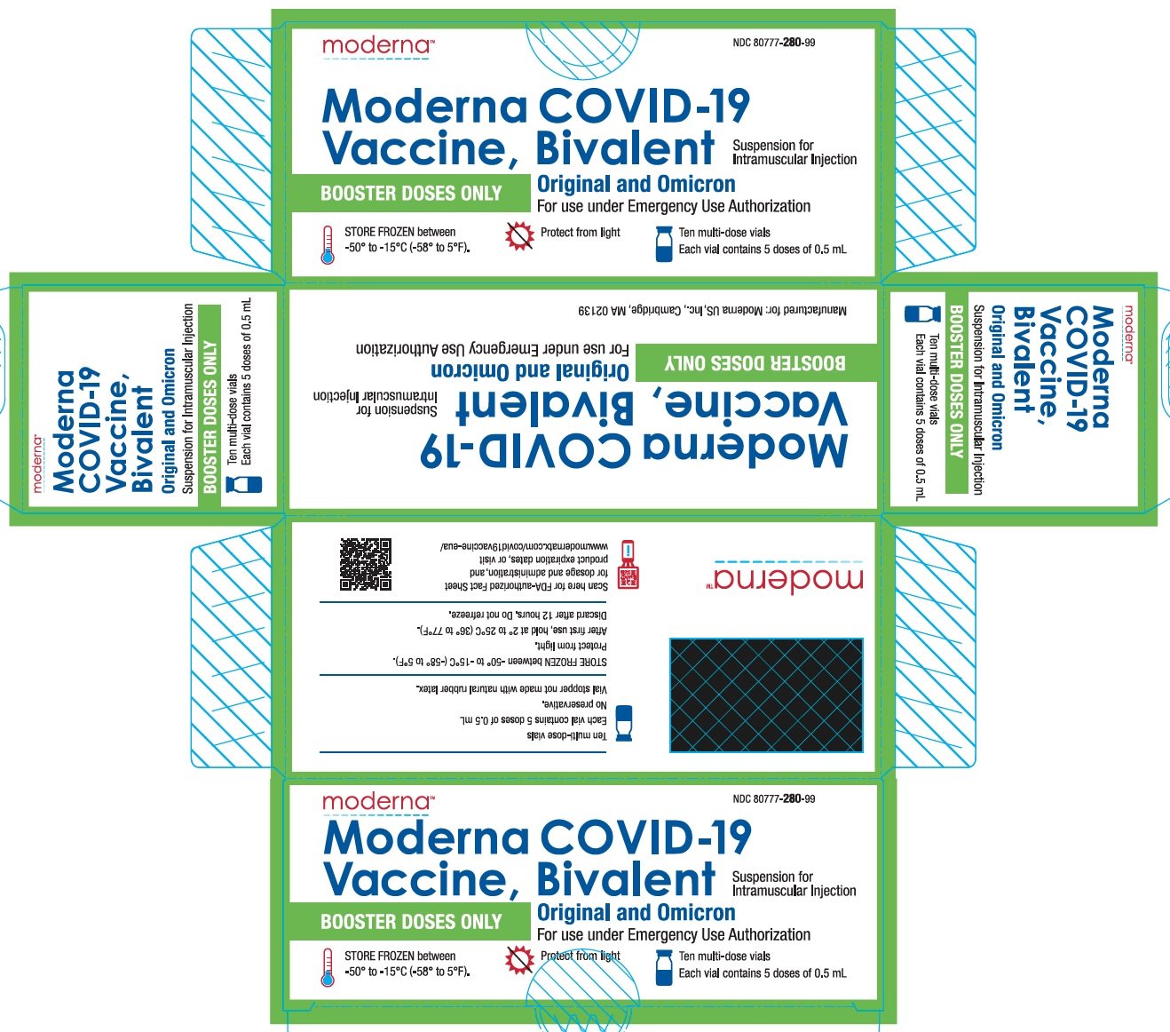 Moderna COVID-19 Vaccine, Bivalent Suspension for Intramuscular Injection for use under Emergency Use Authorization-Booster Doses Only-Carton (5 doses of 0.5 mL)