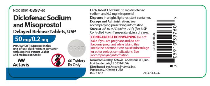 NDC: <a href=/NDC/0591-0397-60>0591-0397-60</a> Diclofenac Sodium and Misoprostol Delayed-Release Tablets, USP 50 mg/0.2 mg 60 Tablets Rx Only