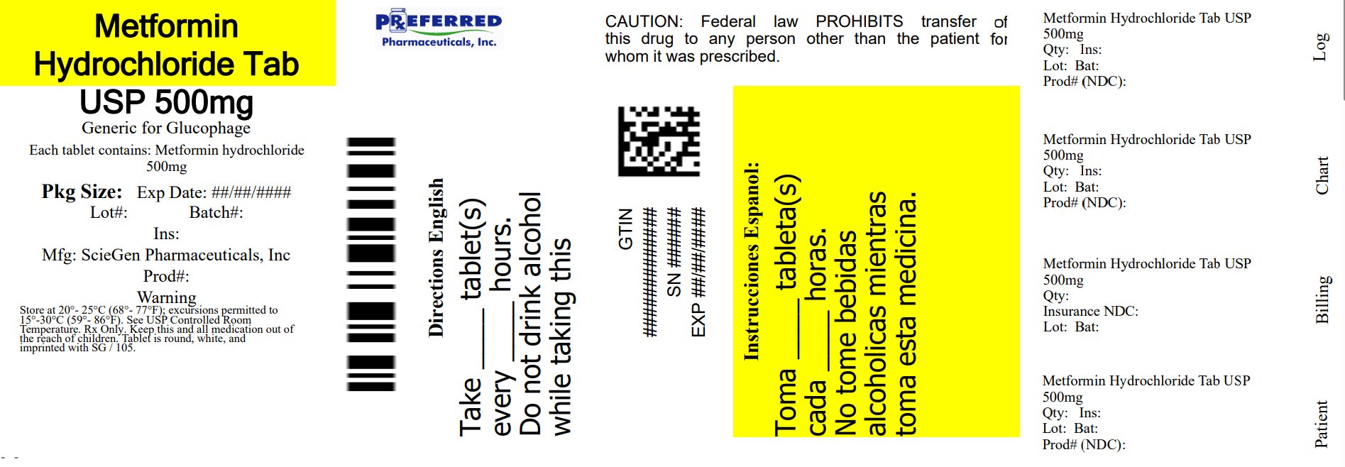 Metformin Hydrochloride Tab USP 500mg 