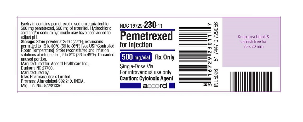 Pemetrexed for injection 500 mg/vial -Vial label
