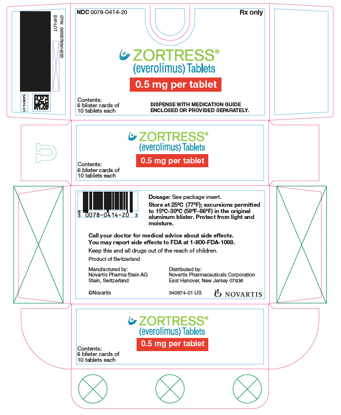 PRINCIPAL DISPLAY PANEL
Package Label – 0.5 mg
Rx Only	NDC: <a href=/NDC/0078-0414-20>0078-0414-20</a>
Zortress® (everolimus) Tablets
