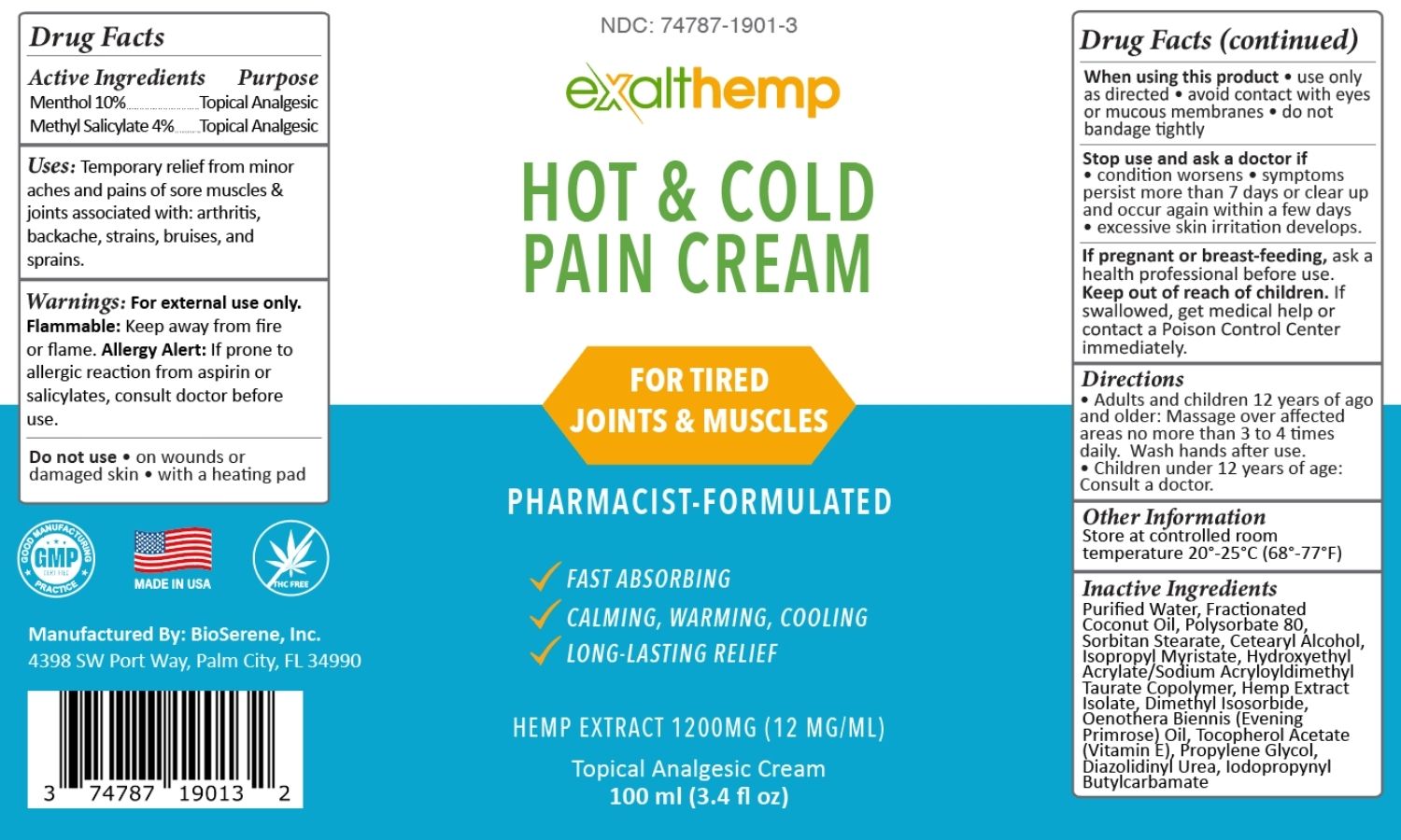 ExaltHemp Hot and Cold Cream Label