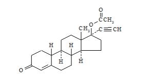 The following structural formula for The chemical name of norethindrone acetate is [19-Norpregn-4-en-20-yn-3-one, 17-(acetyloxy)-, (17a)-]. The empirical formula of norethindrone acetate is C22H28O3. 