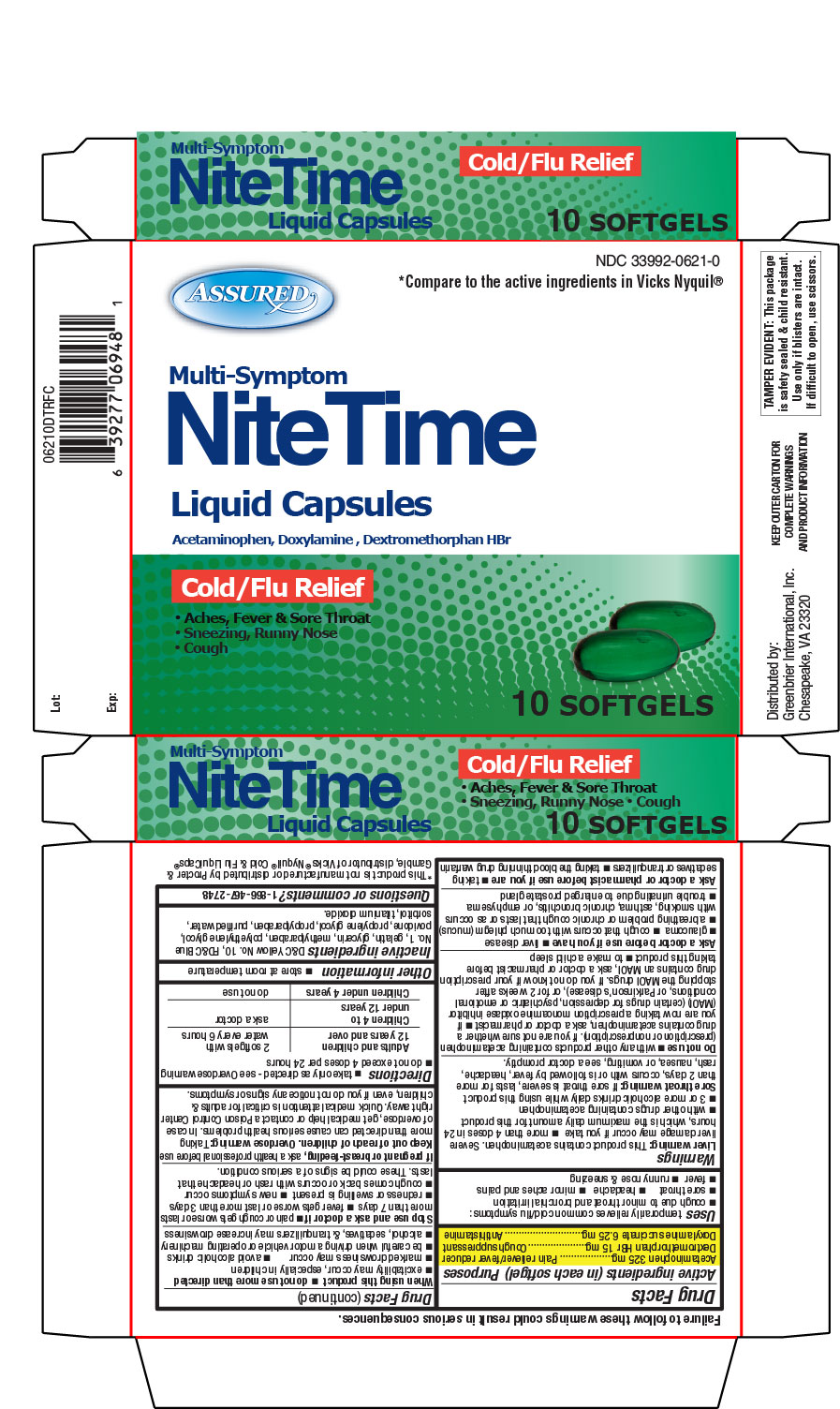 NiteTime Multi-Symptom Cold/Flu Relief Liqui Capsules 10ct