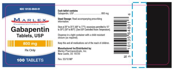 NDC: <a href=/NDC/10135-0648-0>10135-0648-0</a>1
Gabapentin
Tablets, USP
800 mg
100 Capsules 
Rx Only
