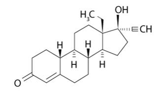 The following structural formula for Levonorgestrel USP, (-)-13-ethyl-17-hydroxy-18,19-dinor-17-pregn-4-en-20-yn-3-one, the active ingredient in LILETTA, has a molecular weight of 312.45, a molecular formula of C21H28O2.