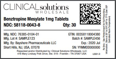Benztropine Mesylate 1mg tablets 30 count blister card
