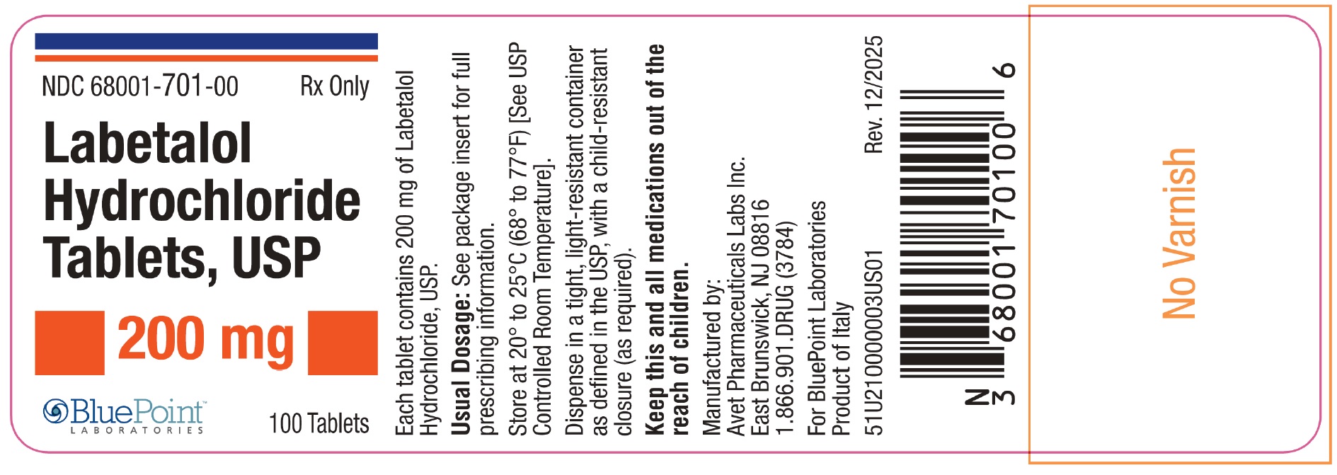 Labetalol Label 200mg 100s Rev 12-25