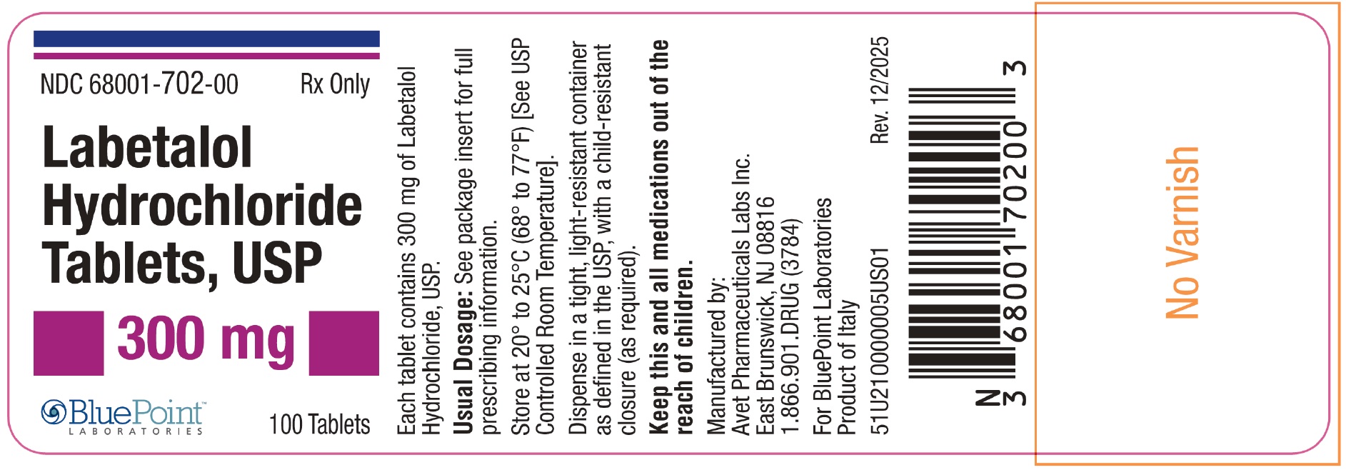 Labetalol Label 300mg 100s Rev 12-25