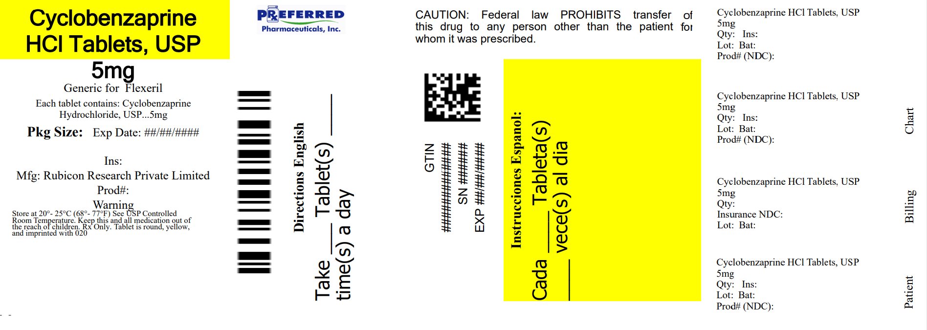 Cyclobenzaprine HCl Tablets USP 5mg 