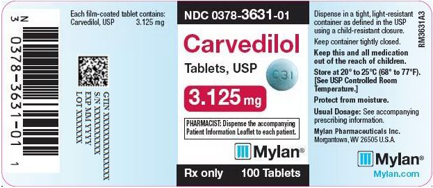 Carvedilol Tablets 3.125 mg Bottle Label