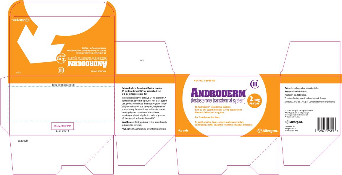 Androderm (testosterone transdermal system) CIII
NDC: <a href=/NDC/0023-5990-60>0023-5990-60</a>
Carton x 60 systems, 2 mg/day
