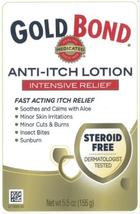 GOLD BOND
ANTI-ITCH LOTION
INTENSIVE RELIEF
Net wt 5.5 oz (155 g)

