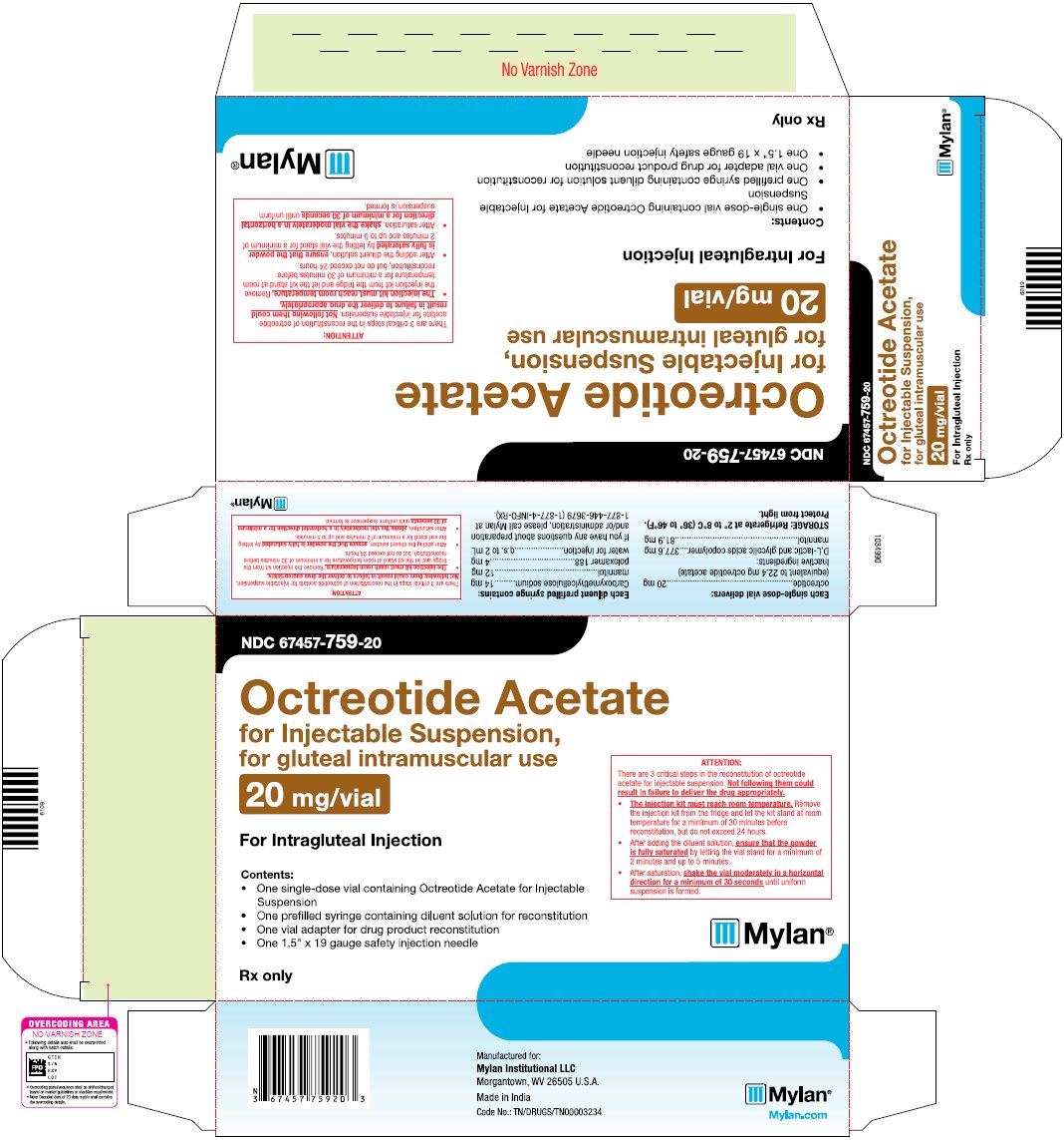 Octreotide Acetate Injection 20 mg/vial Carton Label