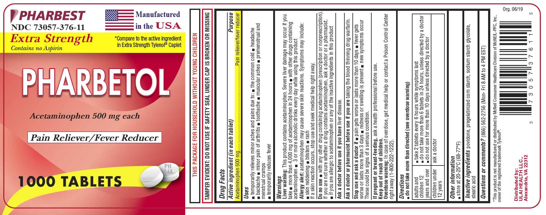 Ulai Pharbetol 500 mg Tablet 1000 ct. Label