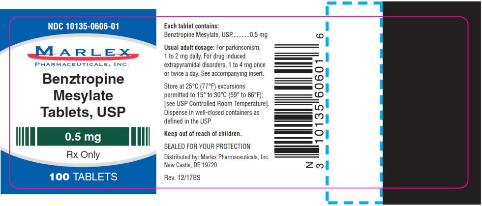 PRINCIPAL DISPLAY PANEL
NDC: <a href=/NDC/10135-0606-0>10135-0606-0</a>1
Benztropine
Mesylate
Tablets,USP
0.5 mg
100 Tablets
Rx Only
