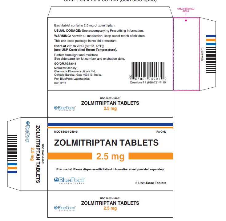 Zolmitriptan Tablets, 2.5 mg 6 Unit Dose NDC: <a href=/NDC/68001-249-01>68001-249-01</a>