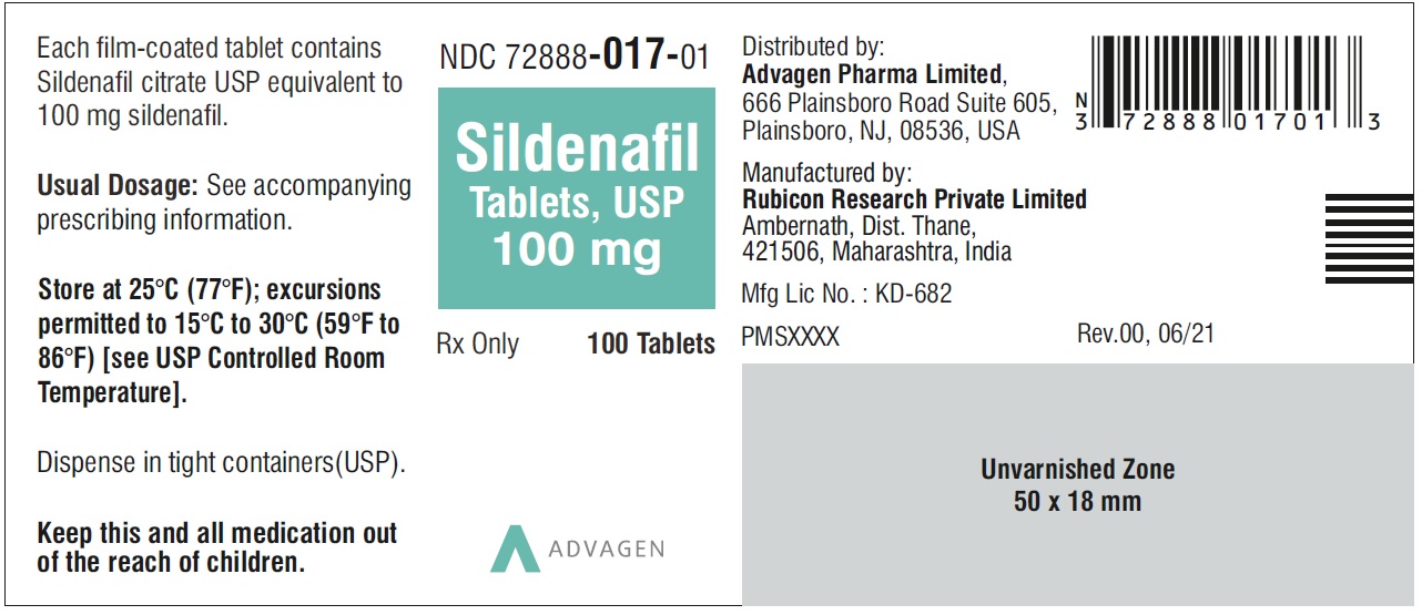 Sildenafil Tablets 100 mg - NDC: <a href=/NDC/72888-017-01>72888-017-01</a> - 100 Tablets Label
