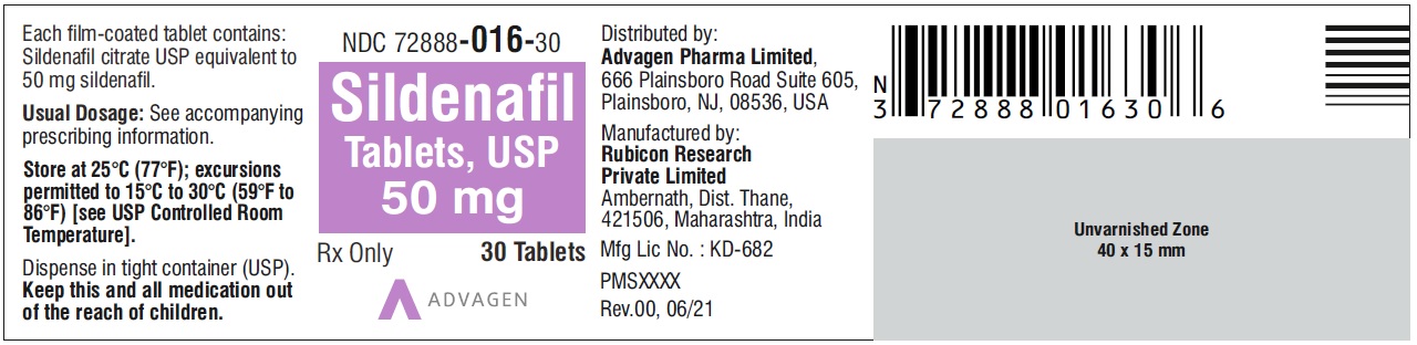 Sildenafil Tablets 50 mg - NDC: <a href=/NDC/72888-016-30>72888-016-30</a> - 30 Tablets Label