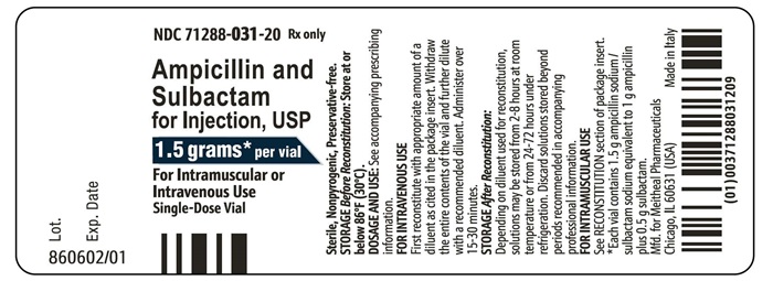 Principal Display Panel – Ampicillin and Sulbactam for Injection, USP 1.5 gram Vial Label