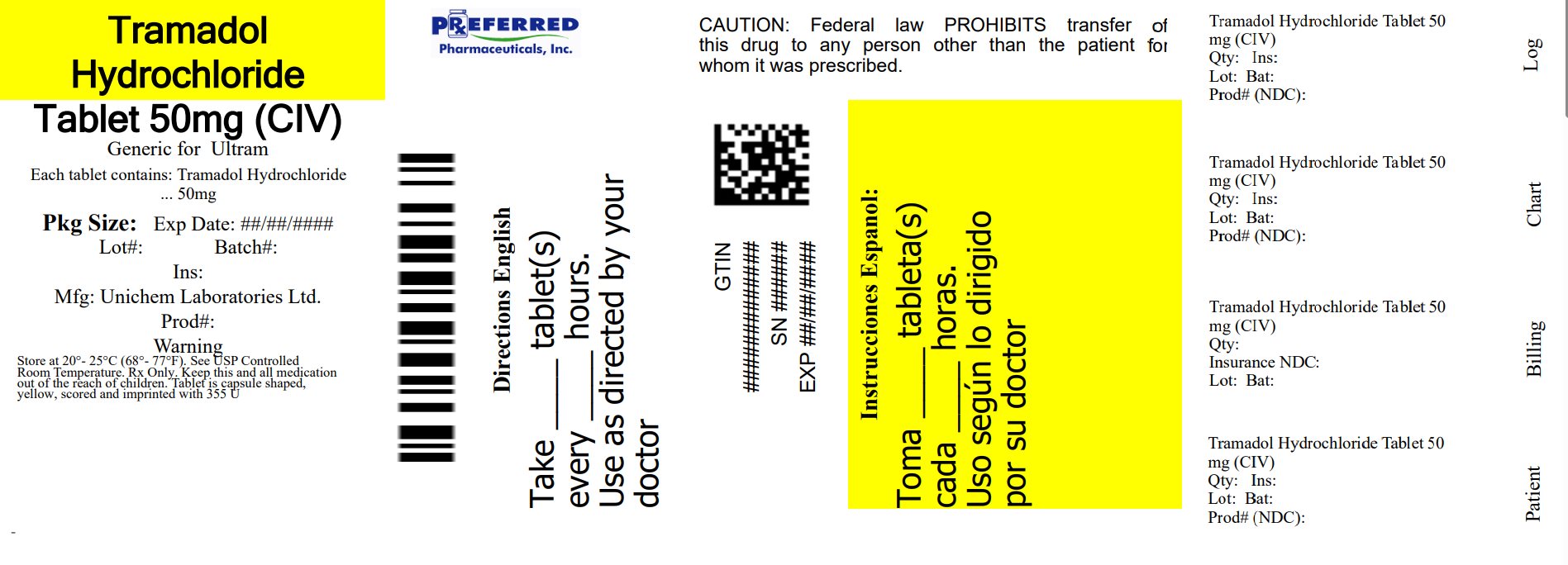 Tramadol Hydrochloride Tablet 50mg CIV 