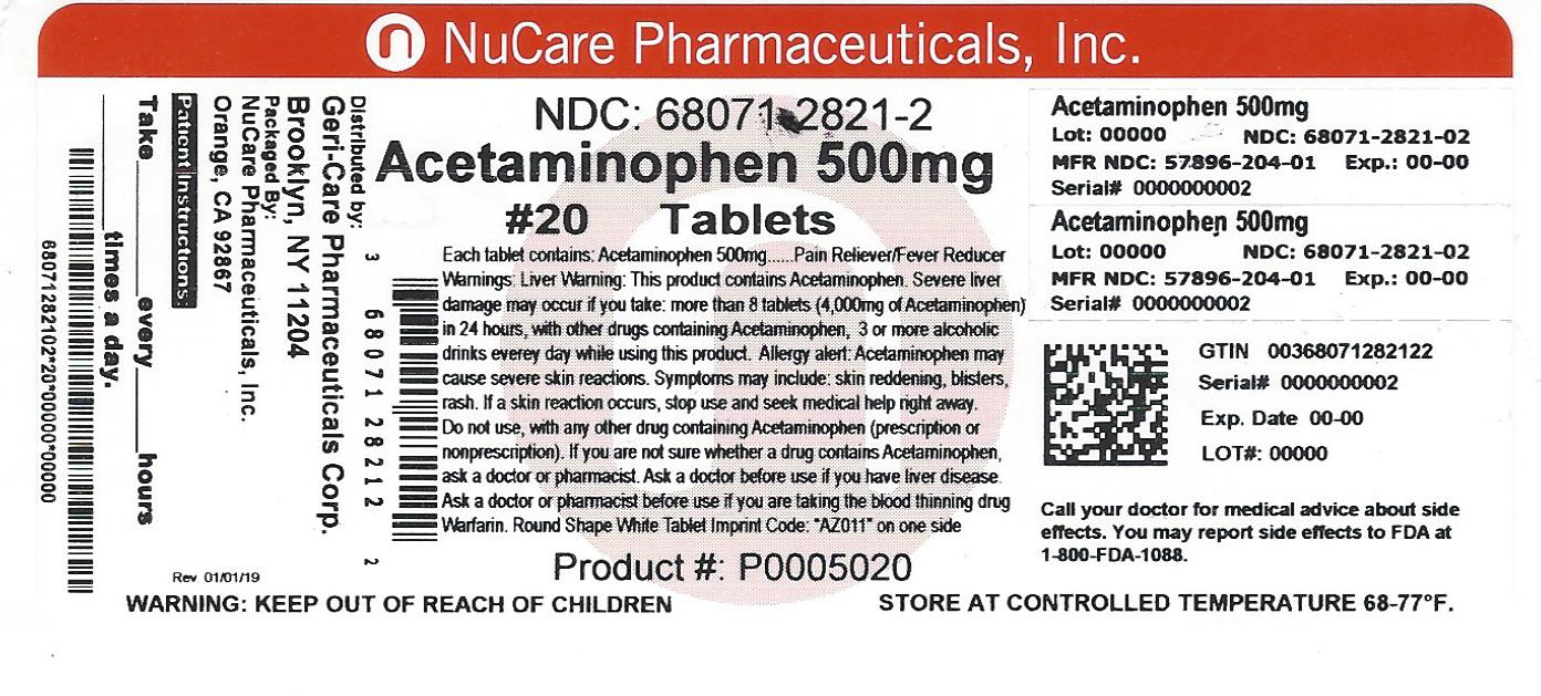 Acetaminophen by NuCare Pharmaceuticals,Inc. ACETAMINOPHEN tablet