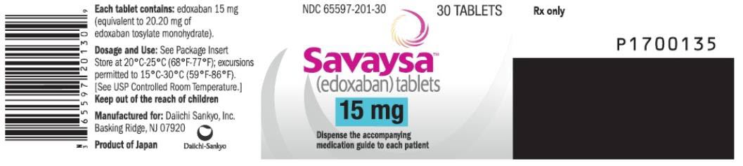 PRINCIPAL DISPLAY PANEL NDC: <a href=/NDC/65597-201-30>65597-201-30</a> Savaysa (edoxaban) tablets 15 mg 30 TABLETS Rx Only