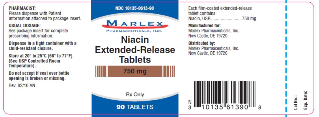 PRINCIPAL DISPLAY PANEL
NDC: <a href=/NDC/10135-0613-9>10135-0613-9</a>0
Marlex
Niacin
Extended- Release Tablets
750 mg
Rx Only
90 Tablets
