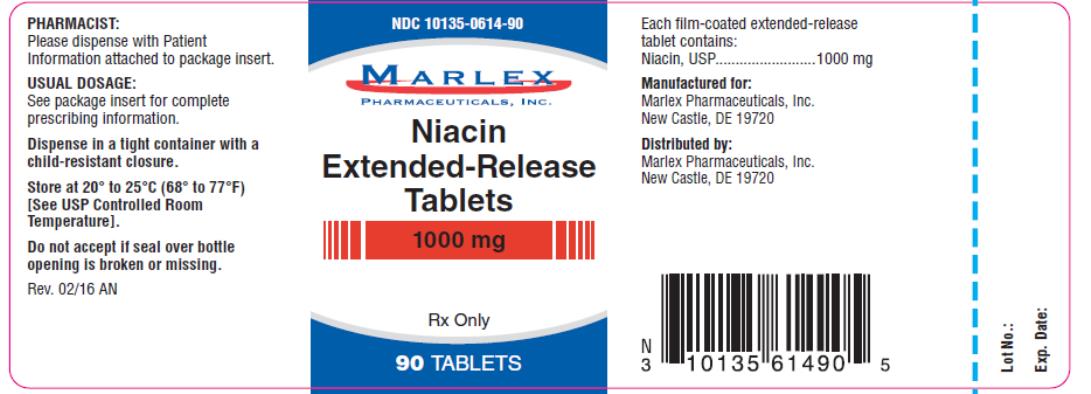 PRINCIPAL DISPLAY PANEL
NDC: <a href=/NDC/10135-0614-9>10135-0614-9</a>0
Marlex
Niacin
Extended- Release Tablets
1000 mg
Rx Only
90 Tablets
