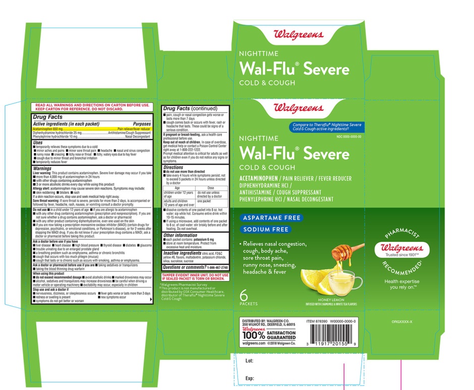 NIGHTTIME Wal-Flu Severe Cold & Flu Honey Lemon 6 Packets