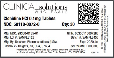 Clonidine HCl 0.1mg tablet 30 count blister card