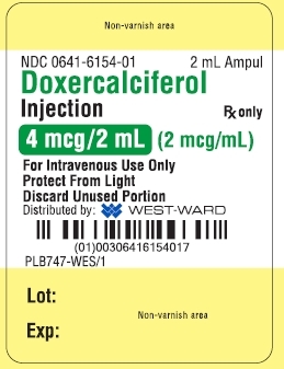 NDC: <a href=/NDC/0641-6154-25>0641-6154-25</a> Rx only Doxercalciferol Injection 4 mcg/2 mL (2 mg/mL) For Intravenous Use Only Protect From Light Discard Unused Portion 25 x 2 mL Ampuls CONTENTS Active Ingredient: Doxercalciferol, 0.0002% Inactive ingredients: Polysorbate 20, 0.4%; Sodium Chloride, 0.15%; Sodium Ascorbate, 1.0%; Sodium Phosphate, Dibasic, Anhydrous, 0.76%; Sodium Dihydrogen Phosphate, Dihydrate, 0.234%; Edetate, Disodium, Dihydrate, 0.11%; Water for Injection, 97.35% Usual Dosage: See accompanying prescribing information. Store at 20° to 25°C (68° to 77°F) [See USP Controlled Room Temperature]. PROTECT FROM LIGHT: Keep covered in carton until time of use.