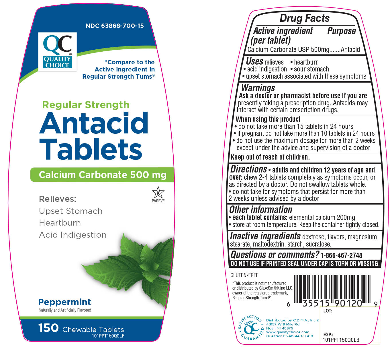 Quality Choice Regular Strength Peppermint Flavor Antacid Tablets