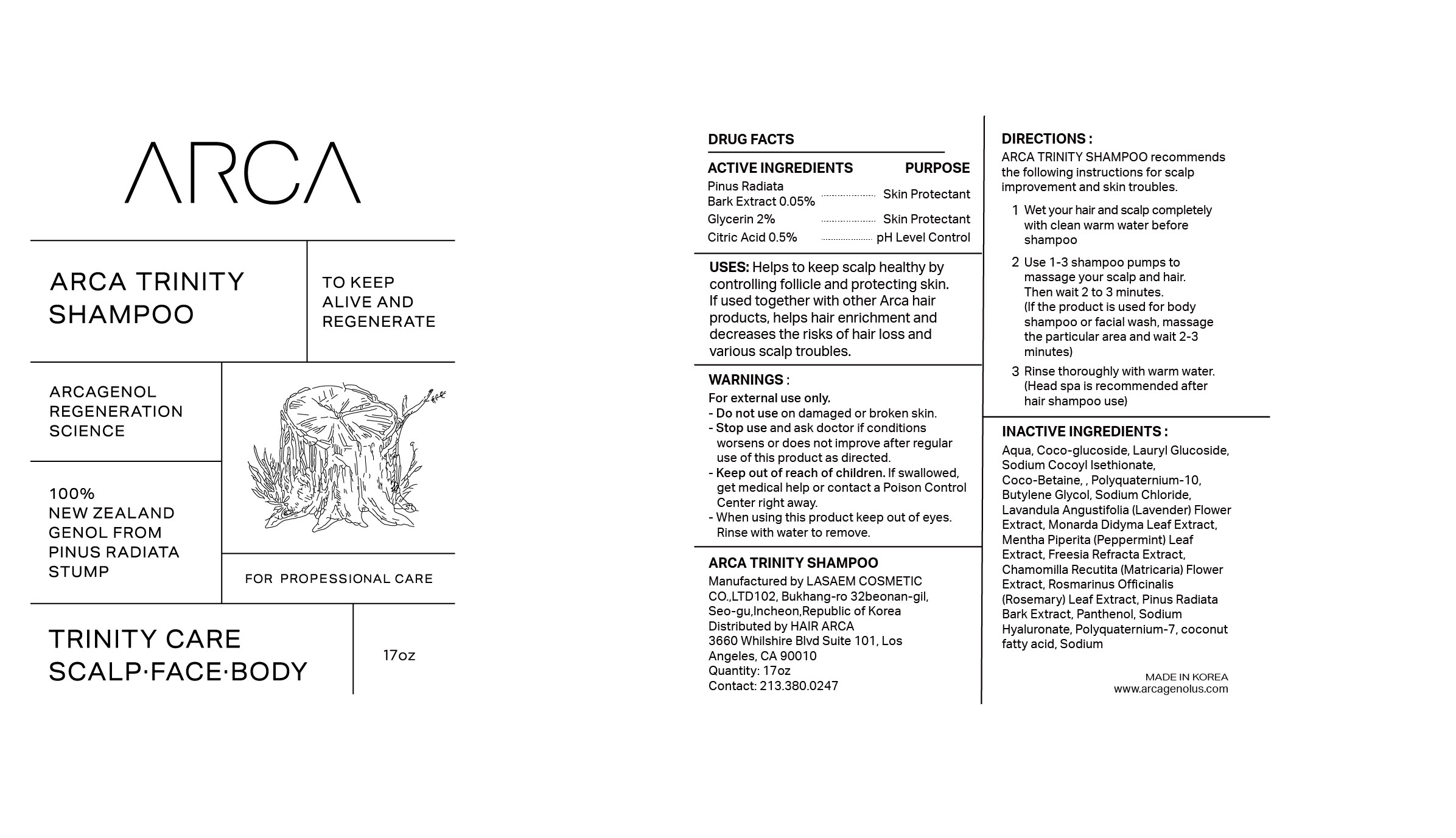 ARCA Trinity Shampoo label