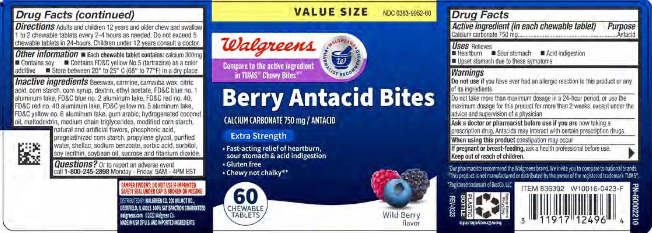 Walgreens Wild Berry Antacid Chews 60ct