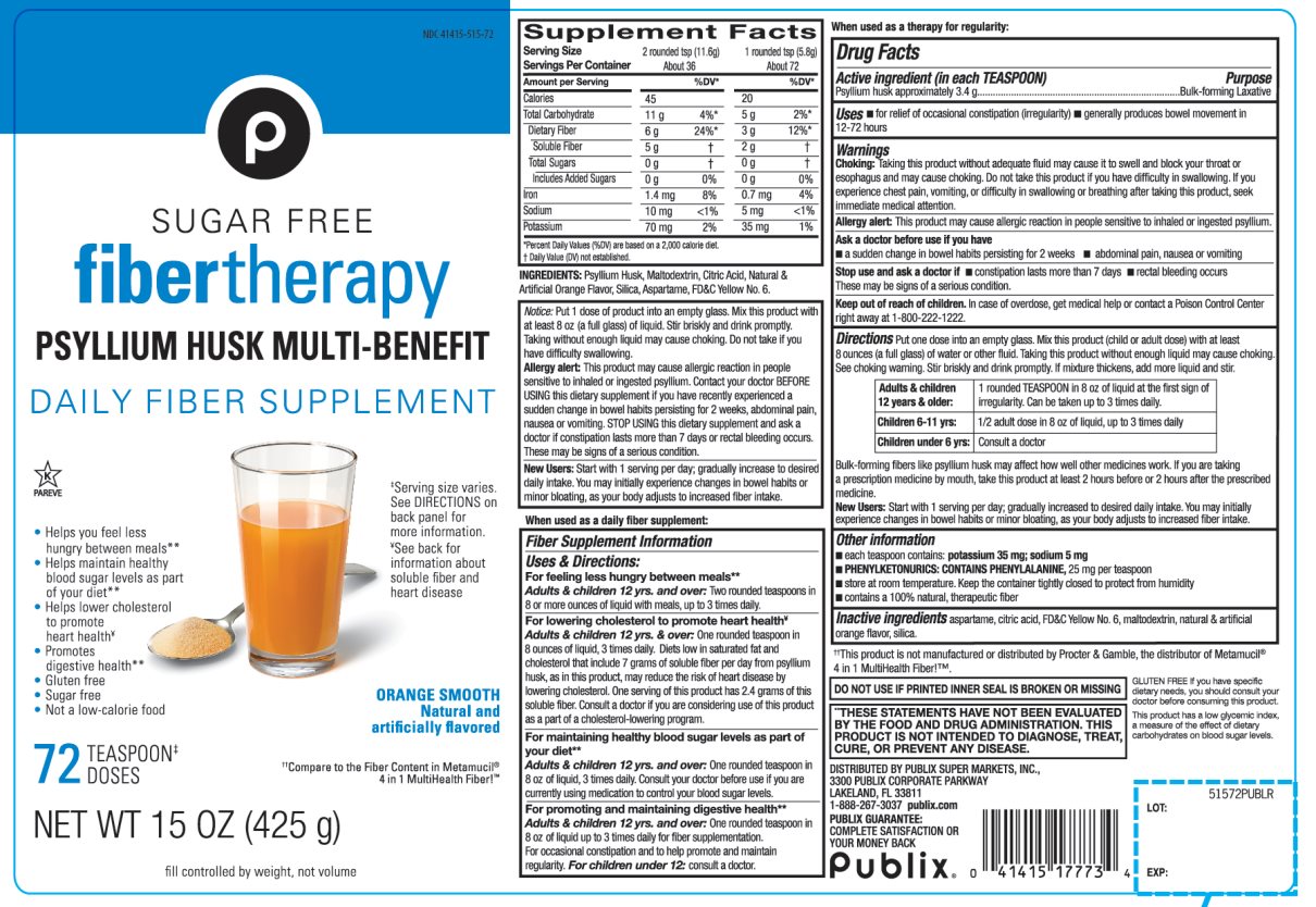 Publix Sugar Free Fiber Therapy Powder 72 teaspoons doses