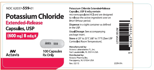Potassium Chloride Extended-Release Capsules USP (600 mg) 8 mEq K, 100 Capsules Container Label