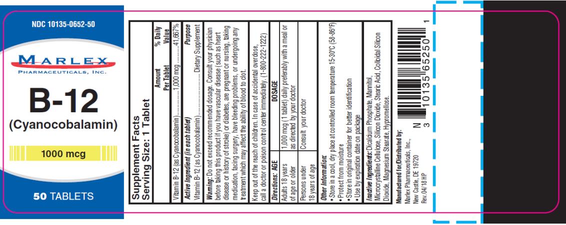 PRINCIPAL DISPLAY PANEL
NDC: <a href=/NDC/10135-0652-5>10135-0652-5</a>0
B-12
(Cyanocobalamin)
1000 mcg
50 TABLETS
