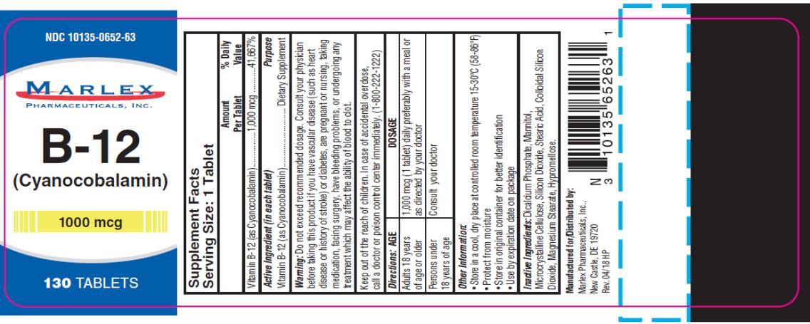 PRINCIPAL DISPLAY PANEL
NDC: <a href=/NDC/10135-0652-6>10135-0652-6</a>3
B-12
(Cyanocobalamin)
1000 mcg
130 TABLETS
