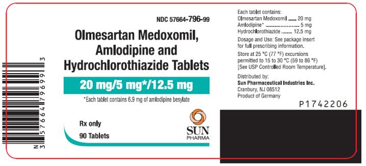 PRINCIPAL DISPLAY PANEL
NDC: <a href=/NDC/57664-796-99>57664-796-99</a>
Olmesartan Medoxomil, 
Amlodipine and 
Hydrochlorothiazide Tablets
20 mg/5 mg*/12.5 mg
Rx Only
90 Tablets
