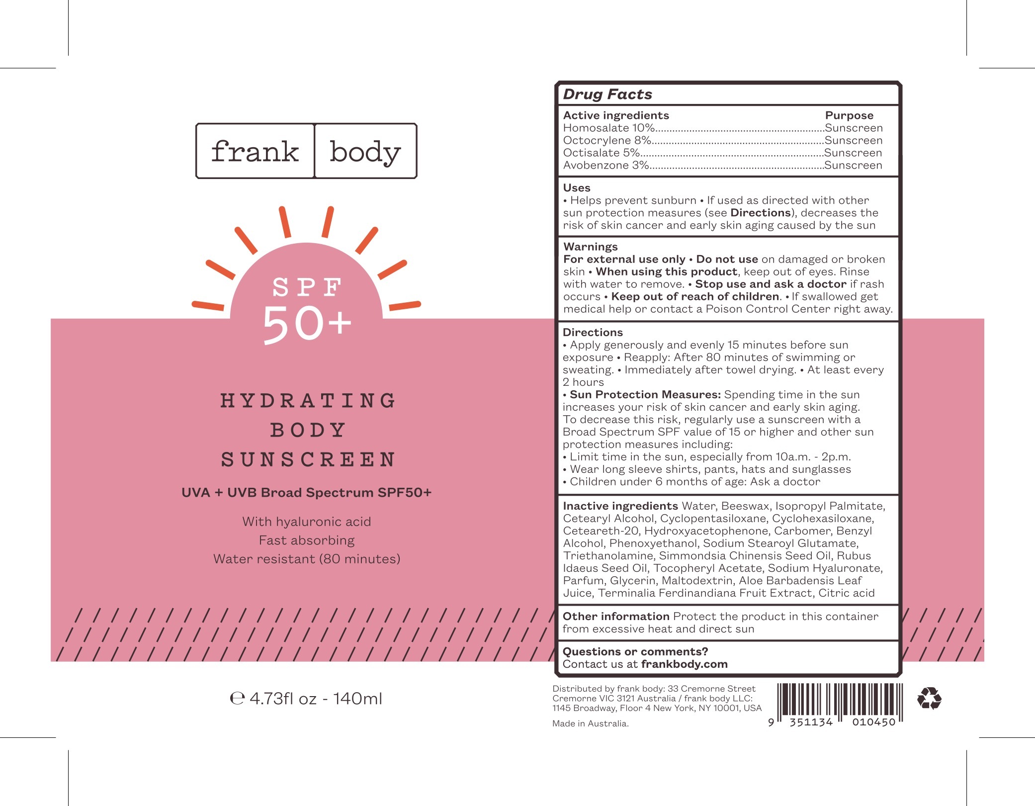 SPF 50 hydrating label