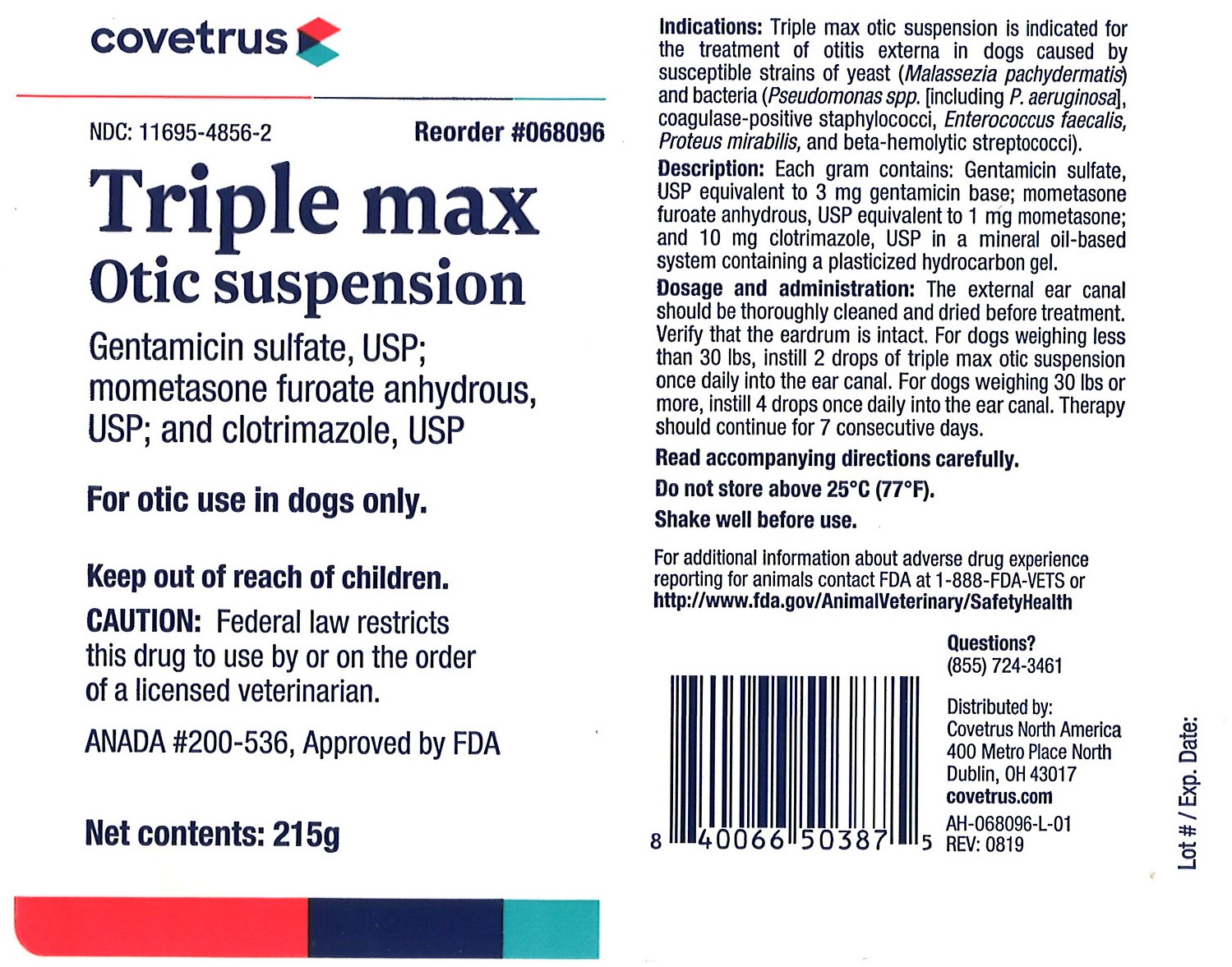 Triple max Otic suspension 215g Label