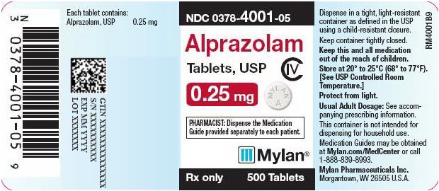 Alprazolam Tablet 0.25 mg Bottle Label