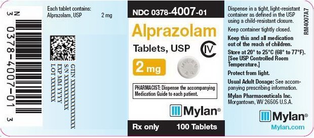Alprazolam Tablet 2 mg Bottle Label