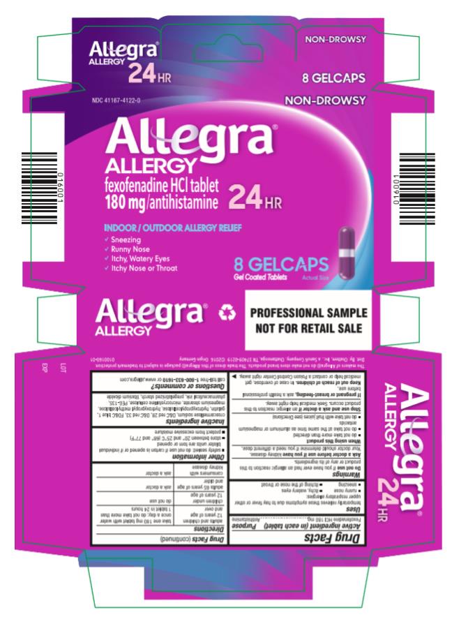 NDC: <a href=/NDC/41167-4122-0>41167-4122-0</a>
Allegra® Allergy
Fexofenadine HCI tablets
180 mg/antihistamine
24 HR
8 Gelcaps 
PROFESSIONAL SAMPLE
NOT FOR RETAIL SALE

